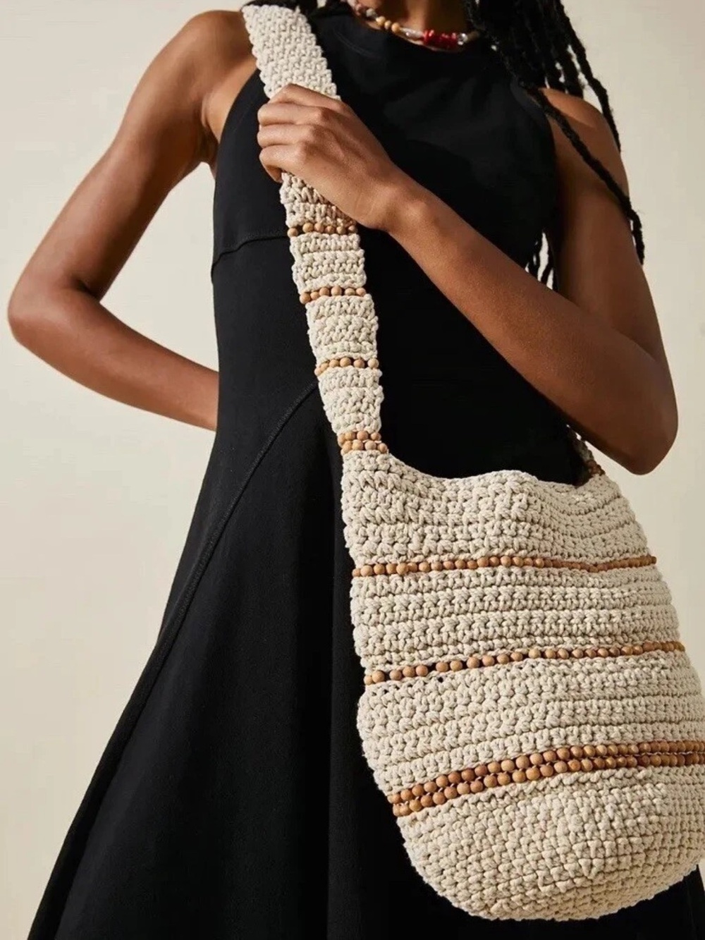 Free People Meet Me In Mallorca Crossbody Bag Cream Brown Beaded